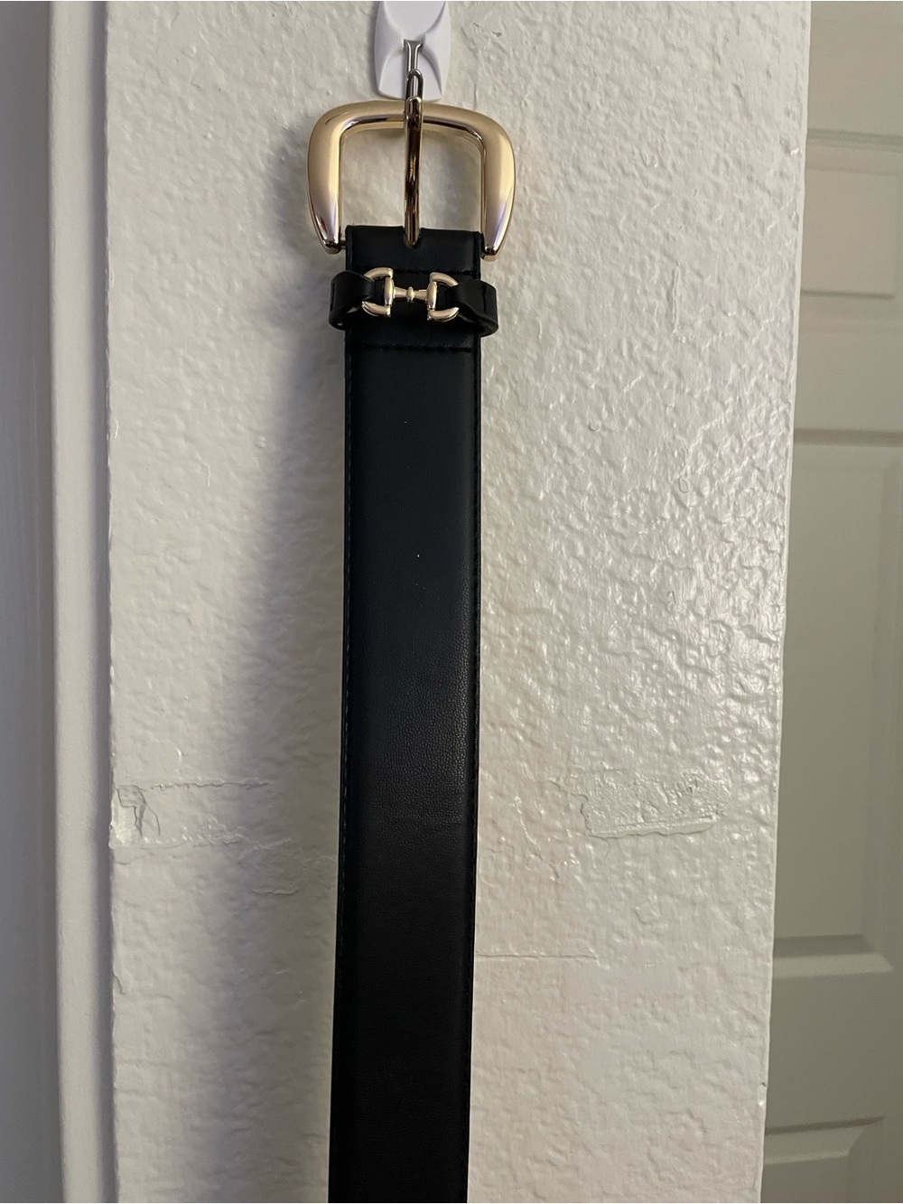 Vince Camuto Black Leather Belt with Gold Buckle